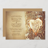 Oude rustieke boom hart repetitie diner uitnodigin kaart (Voorkant / Achterkant)