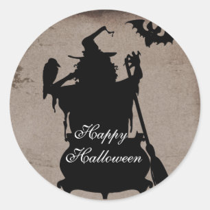 Oude Rustieke Halloween Heksenketel Feest Ronde Sticker