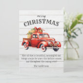 Oude rustieke houten rode auto kerstkaart (Staand voorkant)