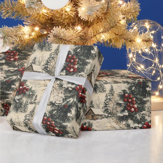 Oude Rustieke Kerstvakantie Cadeaupapier (Feestdagen)