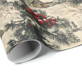 Oude Rustieke Kerstvakantie Cadeaupapier (Rol Hoek)