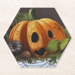 Oude Rustieke Pompoen Griezelen Halloween Feest Kartonnen Onderzetters