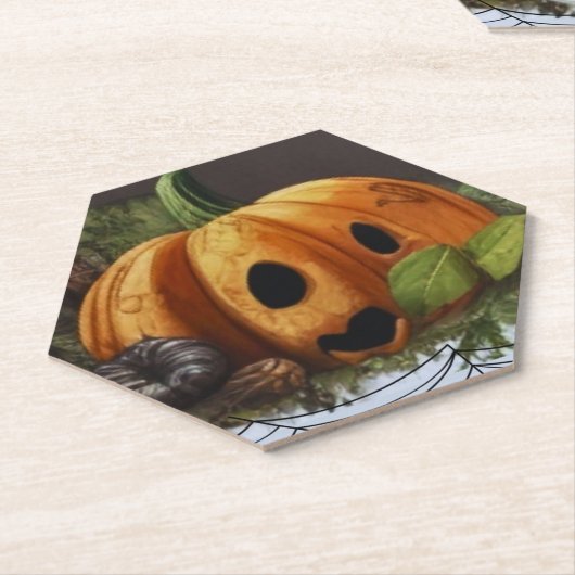 Oude rustieke pompoen spook halloween feest kartonnen onderzetters (Schuin)