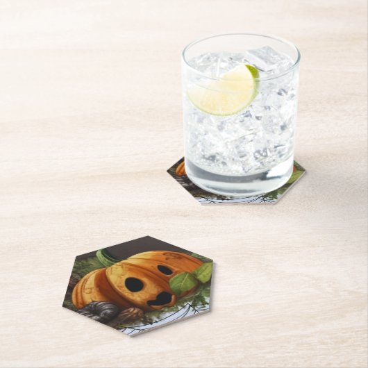 Oude rustieke pompoen spook halloween feest kartonnen onderzetters (Insitu)