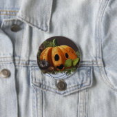 Oude rustieke pompoen spook halloween feest ronde button 7,6 cm (In situ)