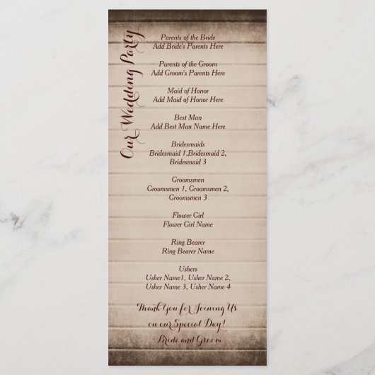 Oude rustieke schuur hout bruiloft programma Sjabl Programmakaart (Achterkant)