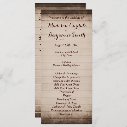 Oude rustieke schuur hout bruiloft programma Sjabl Programmakaart (Voorkant / Achterkant)