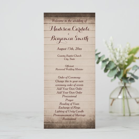 Oude rustieke schuur hout bruiloft programma Sjabl Programmakaart (Staand voorkant)