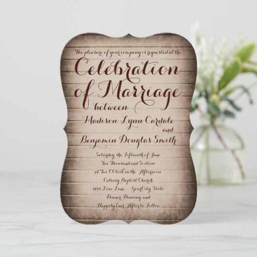 Oude rustieke schuur hout land bruiloft uitnodigin kaart (Staand voorkant)