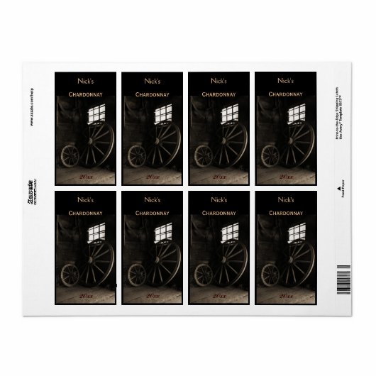 Oude rustieke wielen wijn fles label (Full Sheet)