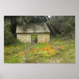 Oude Rustige Stone Cottage Flowers Meadows Poster