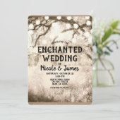 Oude Rustische betoverde boslichten bruiloft Kaart (Staand voorkant)
