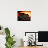 Oude Rustische  Oranje bruine Barn Sunset Poster (Thuiskantoor)