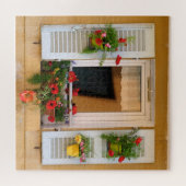Oude Rustische Village Window Flower Pots Legpuzzel (Horizontaal)