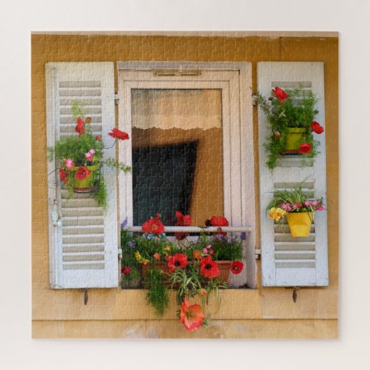 Oude Rustische Village Window Flower Pots Legpuzzel (Verticaal)