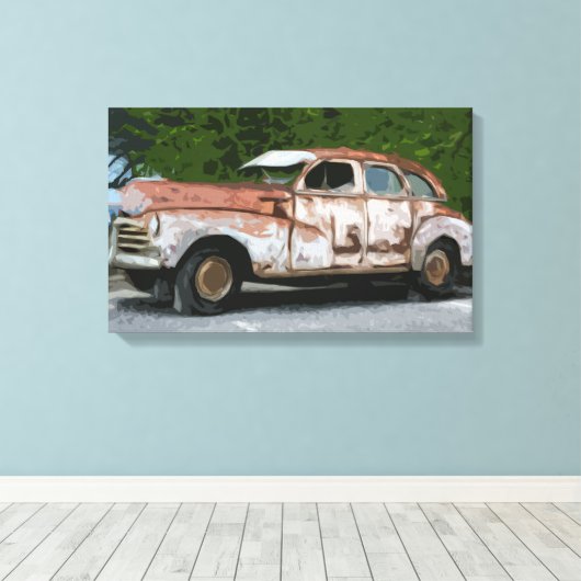 Oude Rusty Broken Down Car Canvas (Insitu (Houten vloer))