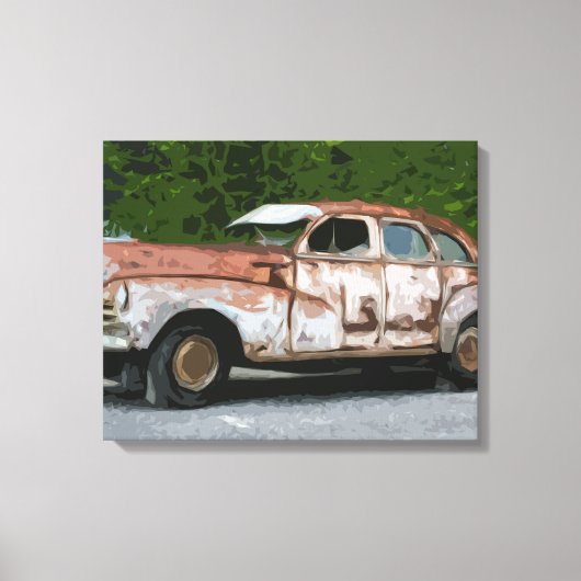 Oude Rusty Broken Down Car Canvas Afdruk (Voorkant)