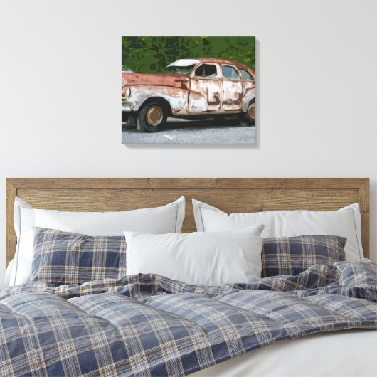 Oude Rusty Broken Down Car Canvas Afdruk (Insitu (Slaapkamer))