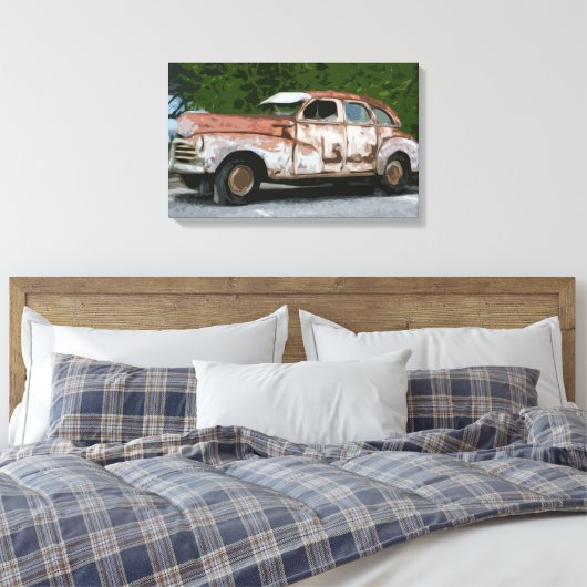 Oude Rusty Broken Down Car Canvas Afdruk (Insitu (Slaapkamer))