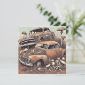 Oude Rusty Vintage Auto's en Paddenstoelen Kaart (Staand voorkant)