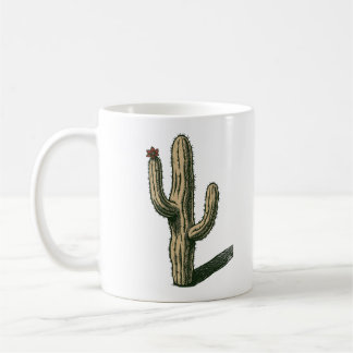Oude Saguaro Cactus Met Rode Woestijnbloem Koffiemok
