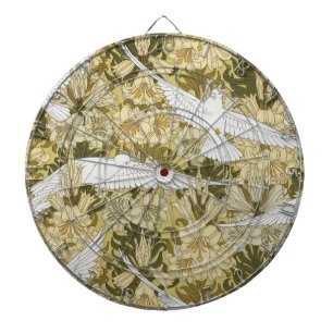 Oude Saliegroene Duif & Lelie Bloempatroon Dartbord