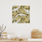 Oude Saliegroene Duif & Lelie Bloempatroon Poster (Keuken)
