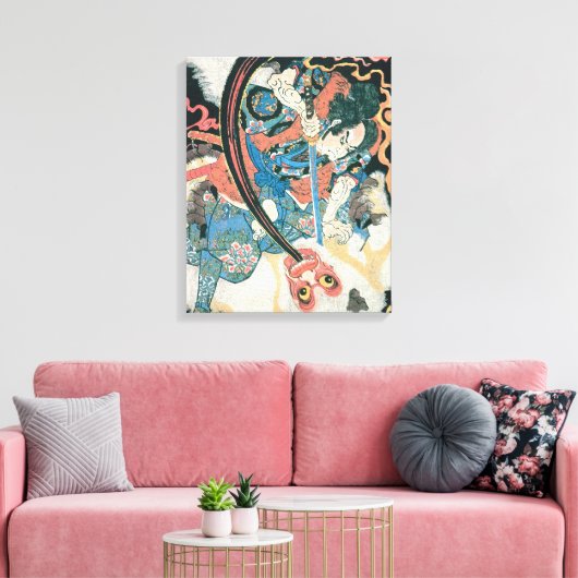 Oude Samoerai doden een monster schilderij Canvas Afdruk (Insitu (Woonkamer))