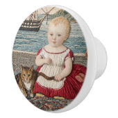 Oude Sampler Scene Kind Met Kat Keramische Knop (Rechts)