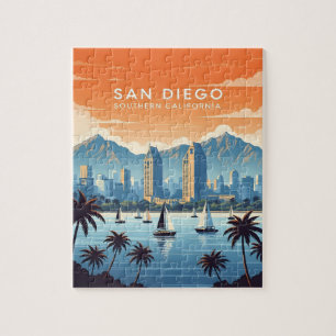 Oude San Diego-sylhouette met zeilboten Legpuzzel