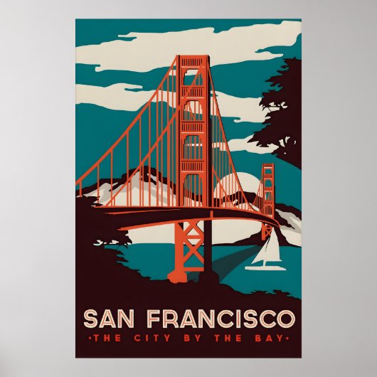 Oude San Francisco Reisposter Afdruk, Goudkleurig Poster (Voorkant)