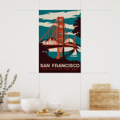 Oude San Francisco Reisposter Afdruk, Goudkleurig Poster (Keuken)