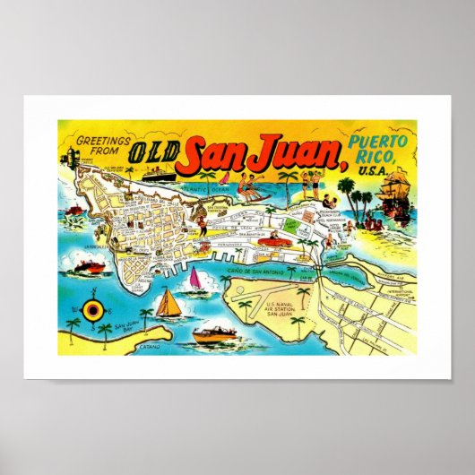 Oude San Juan kaart afdrukken Poster (Voorkant)