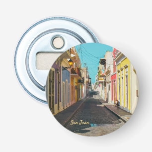 Oude San Juan Kasseienstraat Fotografie Button Flesopener