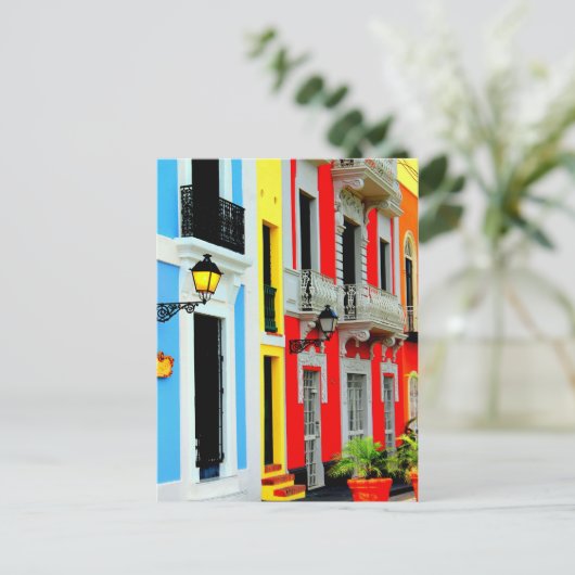 Oude San Juan - Luitende straathuizen straten Briefkaart (Staand voorkant)