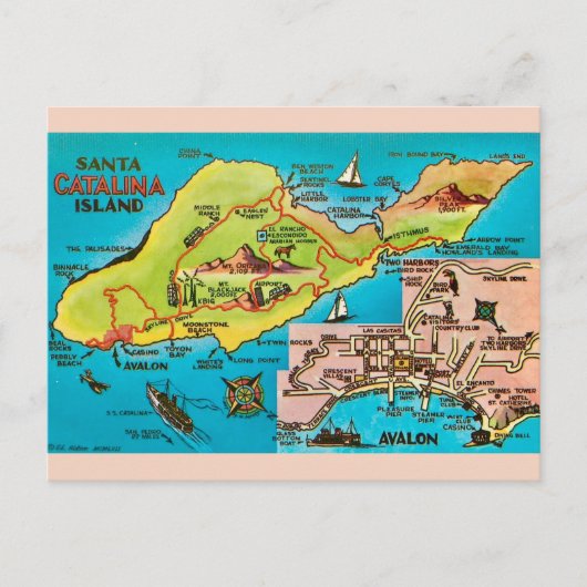 Oude Santa Catalina Island kaart (Voorkant)