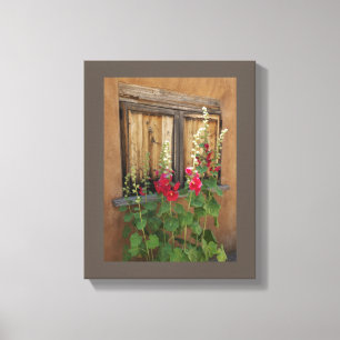 Oude Santa Fe-venster en stokrozen Canvas Afdruk