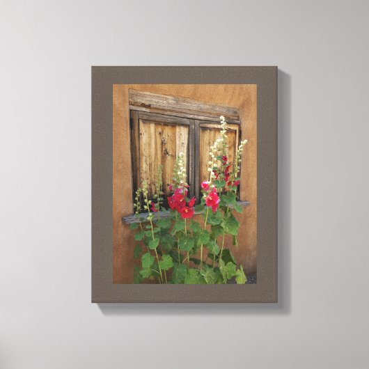 Oude Santa Fe-venster en stokrozen Canvas Afdruk (Voorkant)