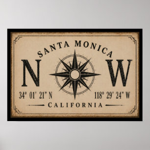 Oude Santa Monica Californië Coördinaten Poster