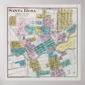 Oude Santa Rosa CA Map (1898) Poster (Voorkant)
