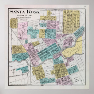 Oude Santa Rosa CA Map (1898) Poster