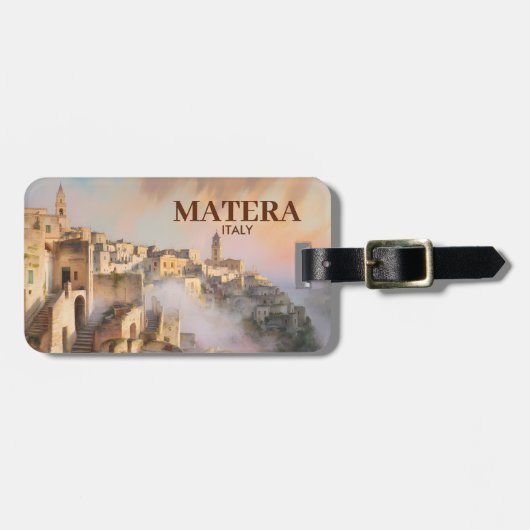 Oude Sassi di Matera Italië Reis Aquarel Bagagelabel (Voorkant horizontaal)
