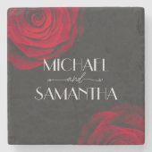 Oude scharlakenrode rozenblaadjes bloem bruiloft stenen onderzetter (Voorkant)