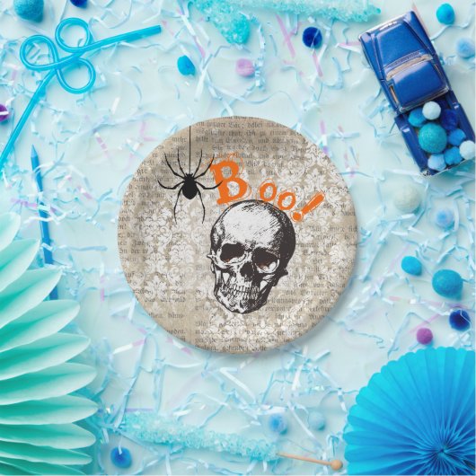 Oude Schedel & Spin Halloween Papieren Bordje (Feest)