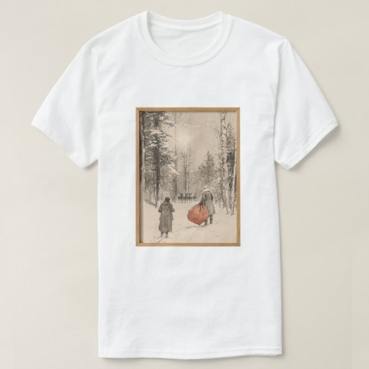Oude schets Kerstman met rendieren T-shirt (Design voorkant)