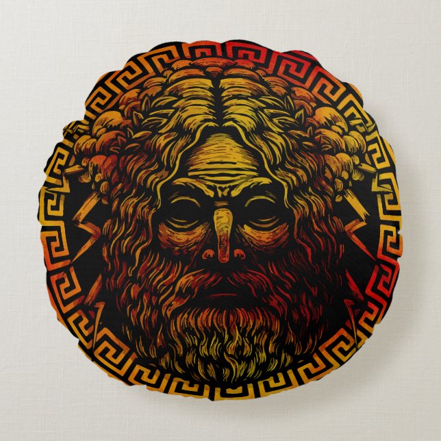 Oude Schild Kunstprint van Zeus Rond Kussen (Voorkant)