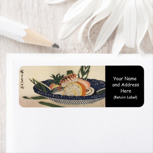Oude schildering van een kom van Sushi rond 1800's Etiket (Insitu)