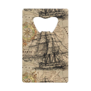 Oude Schip En Kaart Creditkaart Flessenopener