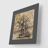 Oude Schip En Kaart Vierkante Klok (Hoek)