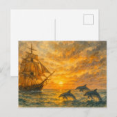 Oude schip zonsondergang briefkaart (Voorkant / Achterkant)